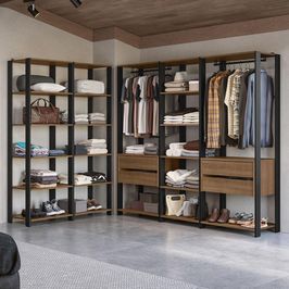 Guarda-Roupa Closet Modulado Valencia 4 Gavetas 417cm Rustic/Preto Madesa 01 Rustic/Preto