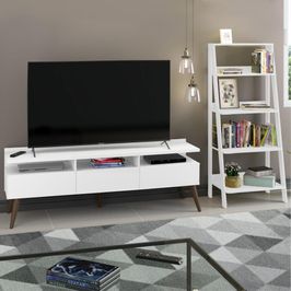 Rack para TV até 65 Polegadas Madesa Londres e Estante Escada - Branco Branco
