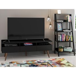 Rack para TV até 65 Polegadas Madesa Londres e Estante Escada - Preto Preto