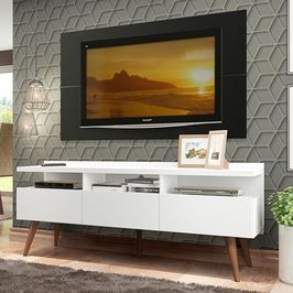 Rack Madesa Londres e Painel para TV até 55 Polegadas - Branco/Preto Branco/Preto