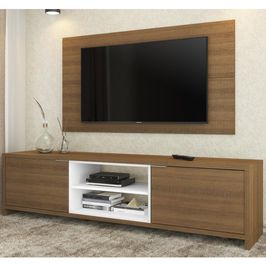 Rack Madesa Metz e Painel para TV até 55 Polegadas - Rustic/Branco/Rustic Rustic/Branco/Rustic
