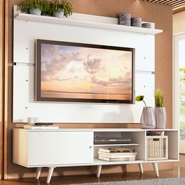 Rack Madesa Dubai e Painel para TV até 65 Polegadas com Pés - Branco Branco