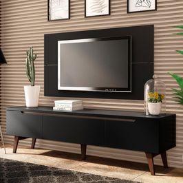 Rack Madesa Reims e Painel para TV até 55 Polegadas 2 Portas e 1 Gaveta - Preto Preto
