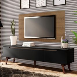 Rack Madesa Reims e Painel para TV até 55 Polegadas 2 Portas e 1 Gaveta - Rustic/Preto Rustic/Preto