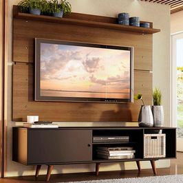 Rack Madesa Dubai e Painel para TV até 65 Polegadas com Pés - Preto/Rustic 8N5Z Preto/Rustic