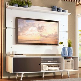 Rack Madesa Dubai e Painel para TV até 65 Polegadas com Pés - Branco/Preto 7309 Branco/Preto/Branco