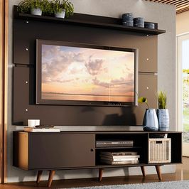 Rack Madesa Dubai e Painel para TV até 65 Polegadas com Pés - Preto/Rustic Preto/Rustic