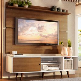 Rack Madesa Dubai e Painel para TV até 65 Polegadas com Pés - Branco/Rustic 9B5Z Branco/Rustic