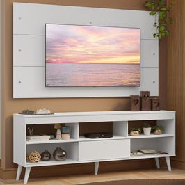 Rack com Painel para TV até 65 Polegadas com Pés Branco Detroit Madesa Branco