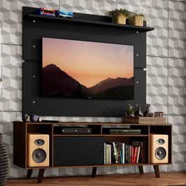 Rack Madesa Cancun com Pés e Painel para TV até 65 Polegadas - Rustic/Preto  7KD8 Rustic/Preto