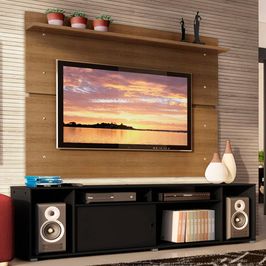 Rack Madesa Cancun e Painel para TV até 65 Polegadas - Preto/Rustic Preto/Rustic