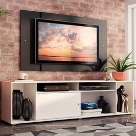 Rack Madesa Cancun e Painel para TV até 58 Polegadas - Branco/Preto 098N Branco/Preto