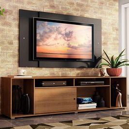 Rack Madesa Cancun e Painel para TV até 58 Polegadas - Rustic/Preto 5Z8N Rustic/Preto