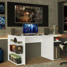 Mesa para Computador Gamer Madesa 9409 e Painel para TV até 50 Polegadas - Branco/Preto Branco/Preto
