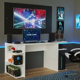 Mesa para Computador Gamer Madesa 9409 e Painel para TV até 58 Polegadas - Branco/Preto Branco/Preto