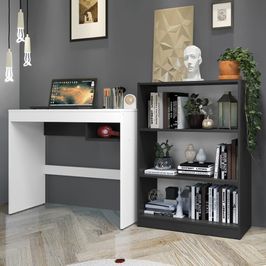 Escrivaninha Madesa Rubi + Estante Livreiro 6907 - Branco/Preto Branco/Preto