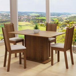 Conjunto Sala de Jantar Madesa Luana Mesa Tampo de Madeira com 4 Cadeiras - Rustic/Sintético Bege Rustic/Pérola