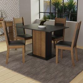 Conjunto Sala de Jantar Madesa Sheila Mesa Tampo de Madeira com 4 Cadeiras - Rustic/Preto Preto/Rustic