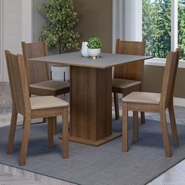 Conjunto Sala de Jantar Mesa Tampo de Madeira 4 Cadeiras Rustic/Cinza/Sintético Bege Samara Madesa Rustic/Cinza/Sintético Bege