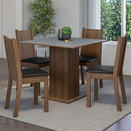 Conjunto Sala de Jantar Mesa Tampo de Madeira 4 Cadeiras Rustic/Cinza/Preto Samara Madesa Rustic/Cinza/Sintético Preto