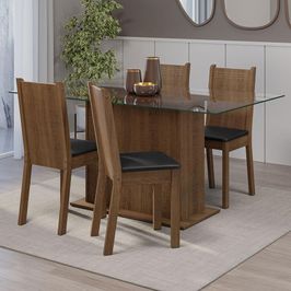 Conjunto Sala de Jantar Mesa Tampo de Vidro 4 Cadeiras Rustic/Preto Espanha Madesa Rustic/Preto