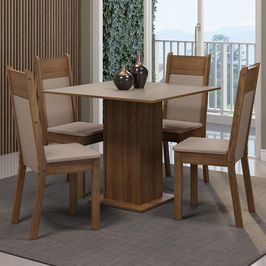 Conjunto Sala de Jantar Mesa Tampo de Madeira 4 Cadeiras Rustic/Crema/Sintético Bege Claire Madesa Rustic/Crema/Sintético Bege