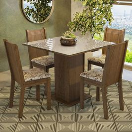Conjunto Sala de Jantar Mesa Tampo de Vidro 4 Cadeiras Rustic/Crema/Lírio Bege Perla Madesa Rustic/Crema/Lírio Bege