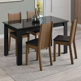 Conjunto Sala de Jantar Mesa Tampo de Vidro 4 Cadeiras Preto/Rustic Kiara Madesa Preto/Rustic