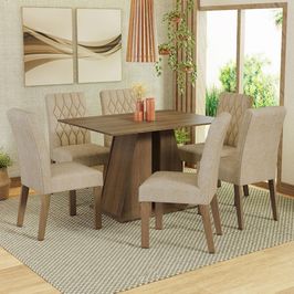 Conjunto Sala de Jantar Mesa Tampo de Madeira 6 Cadeiras Rustic/Imperial Fabiana Madesa Rustic/Imperial