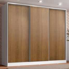 Guarda Roupa Infantil 100% MDF Madesa Logan 3 Portas de Correr - Branco/Rustic Branco/Rustic