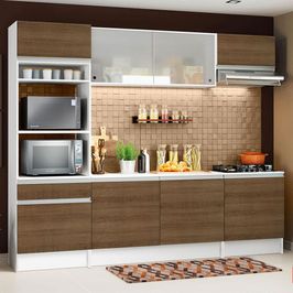 Armário de Cozinha Completa Madesa Topazio com Balcão e Tampo - Branco/Rustic Branco/Rustic