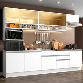 Cozinha Completa Madesa Verona com Armário e Balcão (Sem Tampo e Pia) - Branco Branco