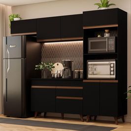 Cozinha Completa Madesa Reims 260008 com Armário e Balcão - Preto Preto