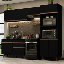 Armário de Cozinha Completa 260cm Preto Reims Madesa 09 Preto