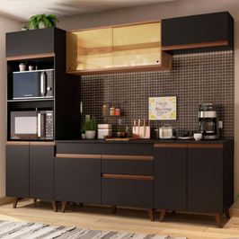 Armário de Cozinha Completa Madesa Reims 260002 com Balcão - Preto/Rustic Preto/Rustic