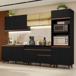 Armário de Cozinha Completa 310cm Preto/Rustic Reims Madesa XA01 Preto/Rustic