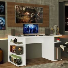 Mesa para Computador Gamer e Painel para TV até 50 Madesa - Branco/Rustic Branco/Rustic