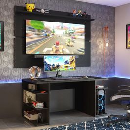 Mesa para Computador Gamer e Painel TV Madesa - Preto Preto
