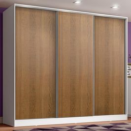Guarda Roupa Juvenil 100% MDF Madesa Kevin 3 Portas de Correr - Branco/Rustic Branco/Rustic