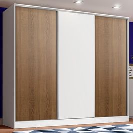 Guarda Roupa Juvenil 100% MDF Madesa Kevin 3 Portas de Correr - Branco/Rustic/Branco Branco/Rustic