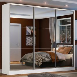 Guarda Roupa Casal 100% MDF Madesa Zurique 3 Portas de Correr de Espelho - Branco Branco