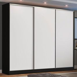 Guarda Roupa Casal 100% MDF Madesa Zurique 3 Portas de Correr - Preto/Branco Preto/Branco