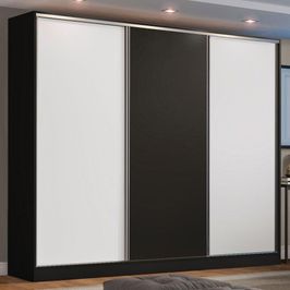 Guarda Roupa Casal 100% MDF Madesa Zurique 3 Portas de Correr - Preto/Branco/Preto Preto/Branco