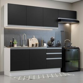 Armário de Cozinha Completa 100% MDF 260cm Branco/Preto Acordes Madesa 03 Branco/Preto