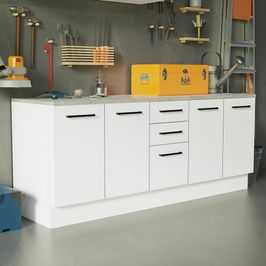 Kit com 2 Balcões Multiuso 4 Portas 3 Gavetas Branco Agata Madesa Branco