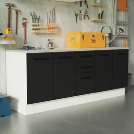 Kit com 2 Balcões Multiuso 4 Portas 3 Gavetas Branco/Preto Agata Madesa Branco/Preto