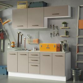 Kit com 2 Balcões e 2 Armários Aéreos Multiuso 200cm Branco/Crema Agata Madesa Branco/Crema