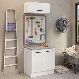 Kit com Balcão e Armário Aéreo Multiuso 80cm Branco Agata Madesa Branco