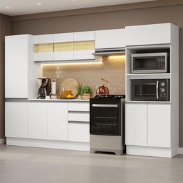Armário de Cozinha Completa 100% MDF 300cm Branco Smart Madesa 03 Branco