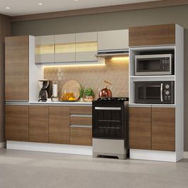 Armário de Cozinha Completa 100% MDF 300cm Branco/Rustic/Crema Smart Madesa 03 Branco/Rustic